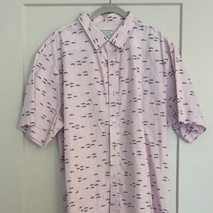 Banana Republic Light Pink Short-Sleeve Button-Down with Navy Fish Print